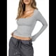 thumbnail image 2 of Tops Cortos de Algodón para Mujer, Camisetas de Larga, Cuello Cuadrado, Tops Y2k, Corte Entallado, Ropa de Moda para Salir de Otoño Gris M, 2 of 8