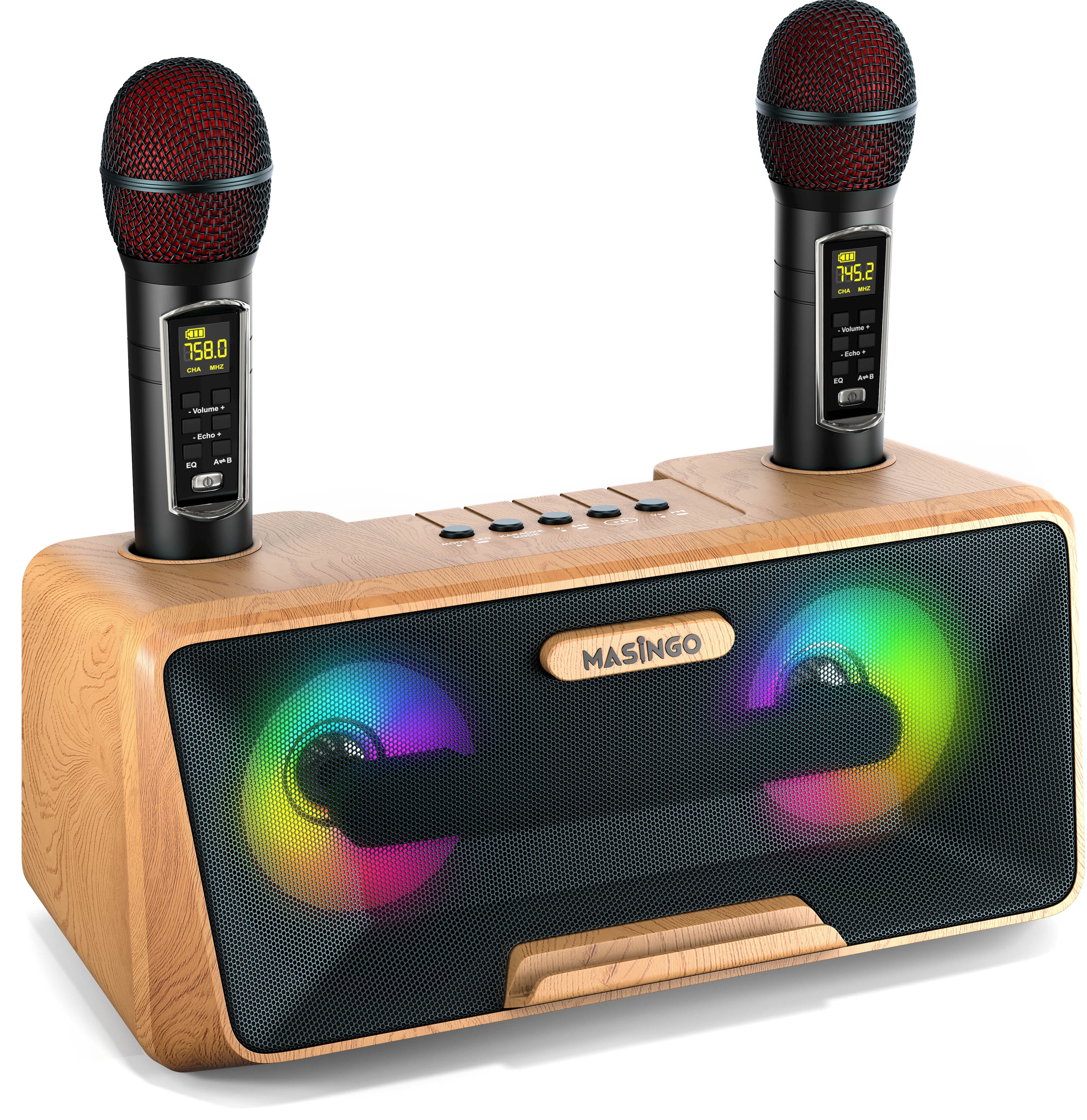 MASINGO Karaoke Machine for Adults and Kids with 2 Wireless Microphones