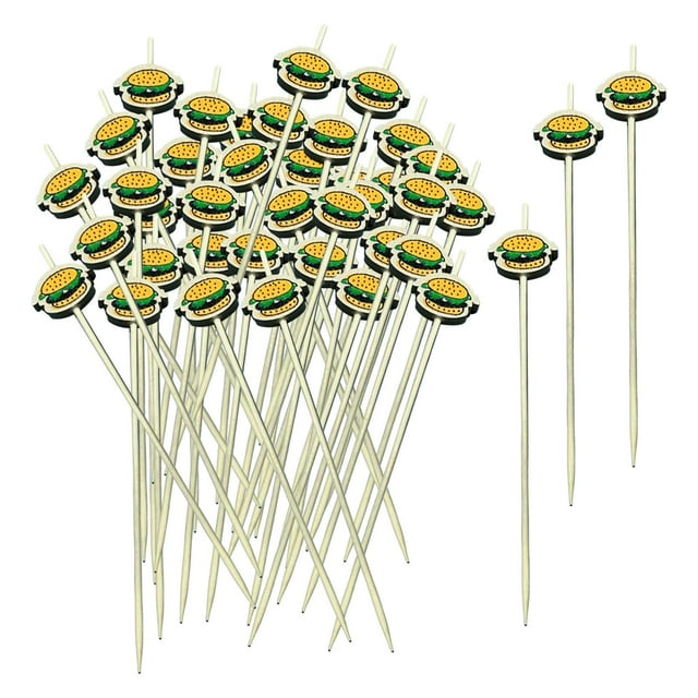 100x Disposable Food Forks Decorative Sticks Handmade Bamboo Hamburger Pattern for Cupcake Salad Muffin Dessert Festival BLESIY Selecciones de frutas