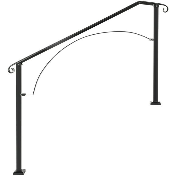 KFFKFF Outdoor Stair Handrails, Suitable for 4 or 5 Steps, Arch#4 Forged Iron Handrail, Adaptable Deck Railing, Black Transitional Handrails for Cement Steps or Timber Stairs