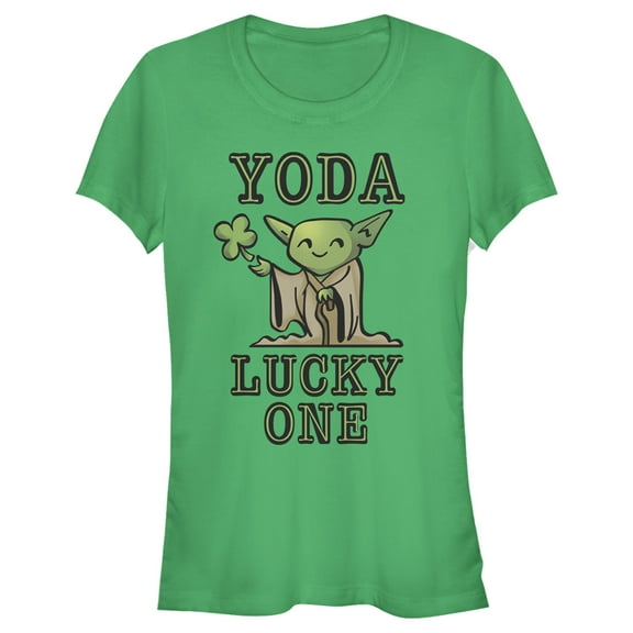 Junior's Star Wars St. Patrick's Day Cartoon Yoda Lucky One  Graphic Tee Kelly Green Small
