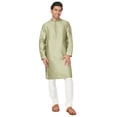 thumbnail image 5 of In-Sattva Men's Vertical Pleat Embroidered Banded Collar and Placket Kurta Tunic; Sage Green; MD, 5 of 5