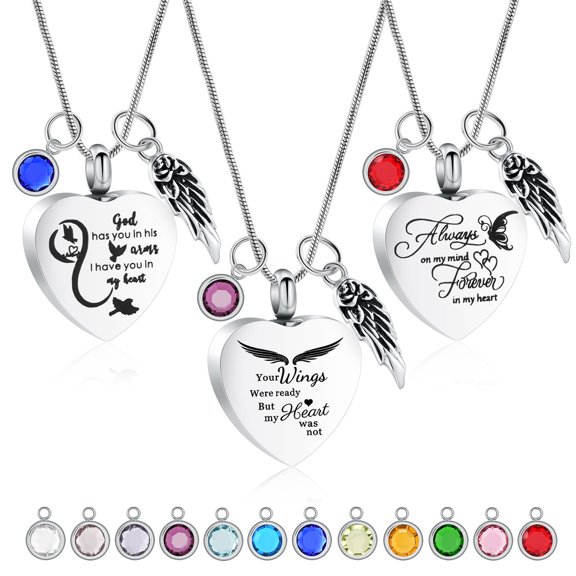3 Pack Urn Necklace for Ashes With 12 Birthstones DIY Cremation Heart Urn Necklace for Ashes for Women Cremation Ashes Jewelry Keepsake Ashes Locket