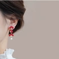 thumbnail image 3 of Pendientes de estilo chino con forma de abanico irregular rojo, diseño único, pendientes de novia, pendientes de hada para cheongsam, accesorio versátil, 3 of 6