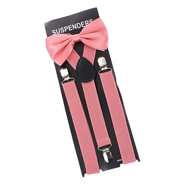 Tirantes para hombre y mujer, conjunto de pajarita, tirantes ajustables con 3 Clips, banda elástica, pantalones, tirantes para vacaciones, vestido de Gris rosado pálido
