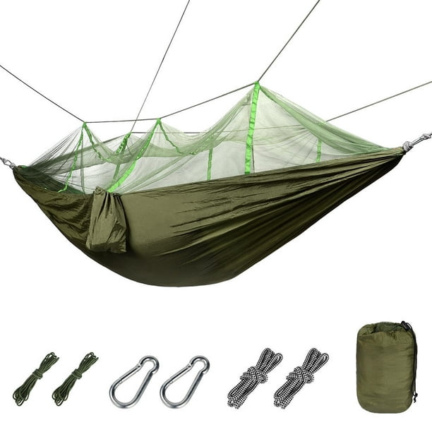 Double Nylon Camping Hammock with Mosquito Bug Net for Camping Backpacking  Survival Travel and More, 440 pounds Capacity 