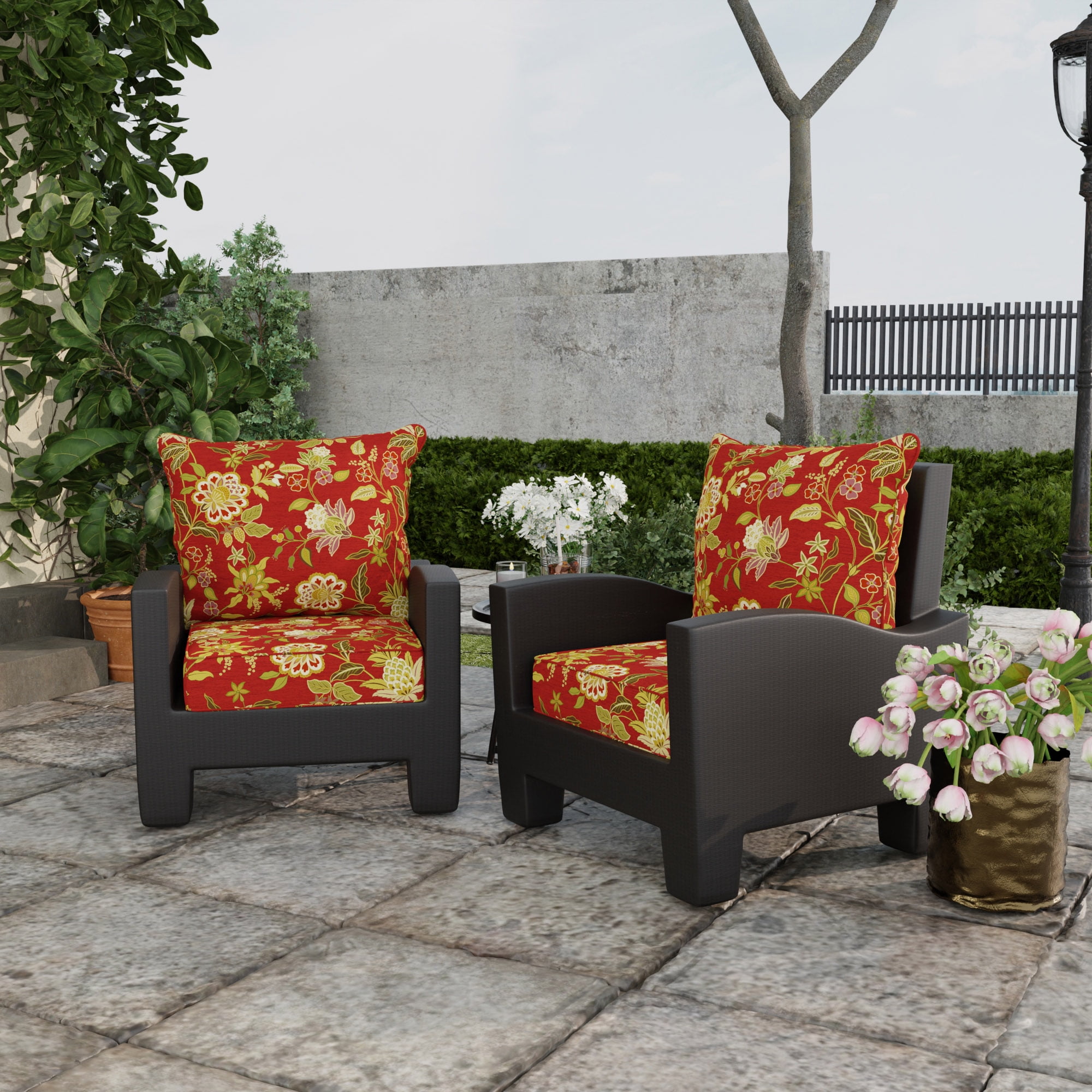 Jordan Manufacturing 46.5" x 24" Alberta Salsa Red Floral Rectangular Outdoor Deep Seat Chair Cushion Set with Welt