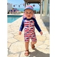 thumbnail image 4 of Cenuakty Newborn Baby 3M 6M 12M 18M 2T 3T Boy Swimsuit Set 4th of July America Flag Print Mock Neck Long Sleeve Rash Guard Swimwear and Sun Hat, 4 of 9