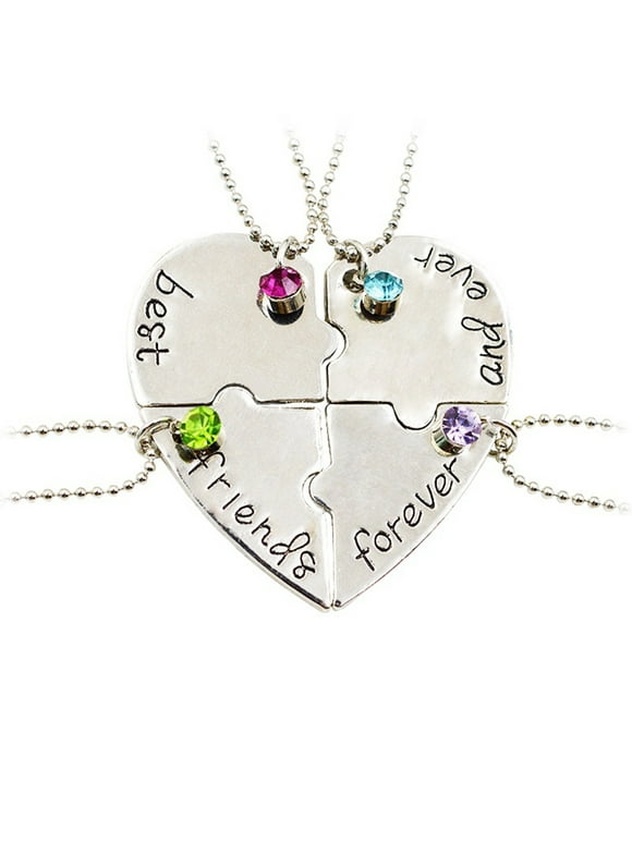harmtty 4Pcs/Set Necklaces Pendants Rhinestone Inlaid Jewelry Gift Heart Shape Best Friends Forever and Ever BFF Pendant Necklace for Banquet