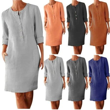 Hot6sl Cotton Linen Dresses for Women, Women'S Summer Casual Solid Color Oversized Dress for Women Loose Dresses Sales And Deals #1