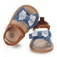 thumbnail image 4 of Huowey Girls Baby Sandals Summer Fashion Denim Cute Bow Lace Trim Adjustable Ankle Strap Open Toe Comfortable Flat Thick Soles Shoes Non- Lightweight Princess Sandals Footwear,Blue,0-6 Months, 4 of 6