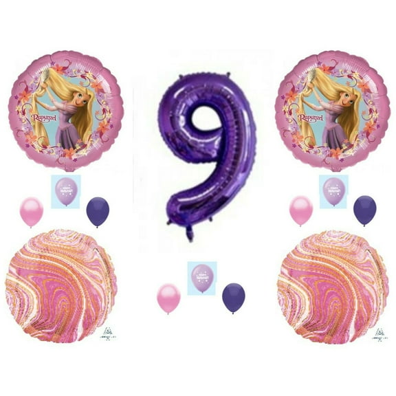 Ninth 9th Birthday Tangled Rapunzel balloons Decoration Princess Castle long hair