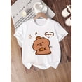 thumbnail image 1 of Adorable Capybara Print Girls' T-Shirt - Soft & Stretchy Round Neck Short Sleeve Tee, Cute Cartoon Design with "Hmm" Speech Bubble, Lightweight Polyester Blend for Summer Casual Wear, Capybara T Shir, 1 of 6