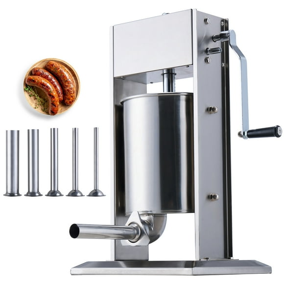 KFFKFF Remplisseur de Saucisses à Main, Mécanisme de Saucisses Vertical 10 L / 22 Lb, Remplisseur de Viande à Deux Vitesses, Fabriqué en Acier Inoxydable 304 Sécuritaire pour les Aliments, Livré avec 5 Tubes de Remplissage, Convient pour la Maison