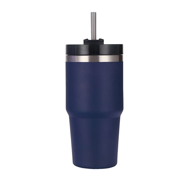 Vaso de acero inoxidable con aislamiento al vacío y pajita, pulido y brillante, mantiene el calor y el frío. Taza para coche con aislamiento al vacío, color azul violáceo, 20 oz.