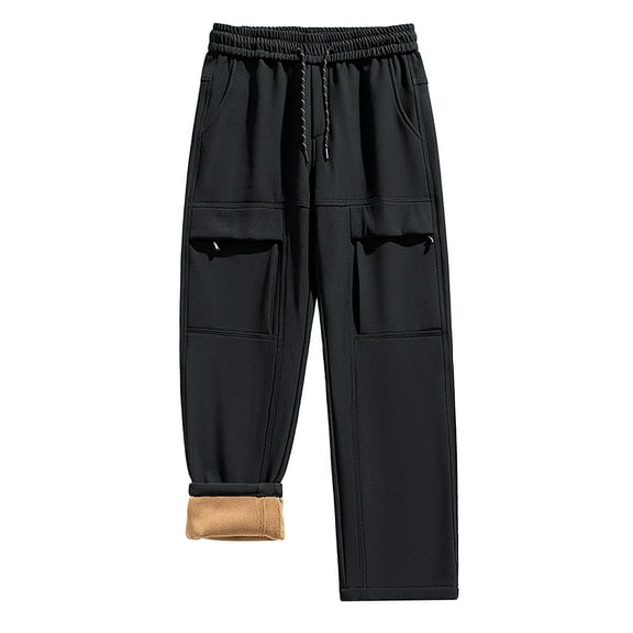 Ftwytp Men's Fleece Casual Cotton Joggers Winter Warm Thermal Cargo Trousers Elasticated Waist Sports Jogging Bottoms Gym Pants Outdoor Running Workout Tracksuit Bottoms