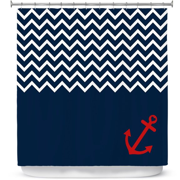 Shower Curtains 70" x 73" from DiaNoche Designs by Organic Saturation - Anchor Chevron Red Blue
