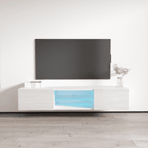 Fly Type-33 Floating TV Stand for TVs up to 70", Modern High Gloss 63" Entertainment Center, Wall Mounted TV Media Console with Storage Cabinets and LED Lights