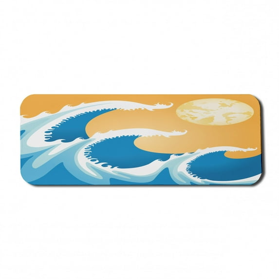 Japanese Computer Mouse Pad, Huge Sea Waves at Summer Noon Art Picture Tropical Ocean Storm Tide, Rectangle Non-Slip Rubber Mousepad Large, 31" x 12", Blue Marigold and White, by Ambesonne