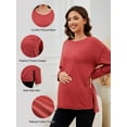 thumbnail image 3 of Ecavus Women's Oversize Maternity Clothes Side Slit Long Sleeves Tops With Pocket Fall Mama Pregnancy Tops Red Wood L, 3 of 7