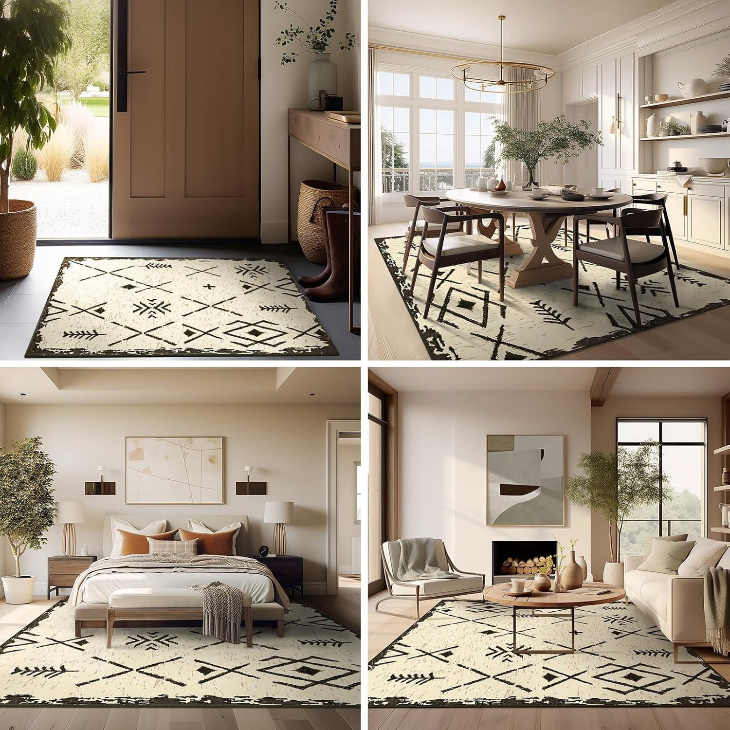 Phantoscope Airy Moroccan Boho Rug — Low-Pile Hallway Rug, 2' x 6', Natural Linen