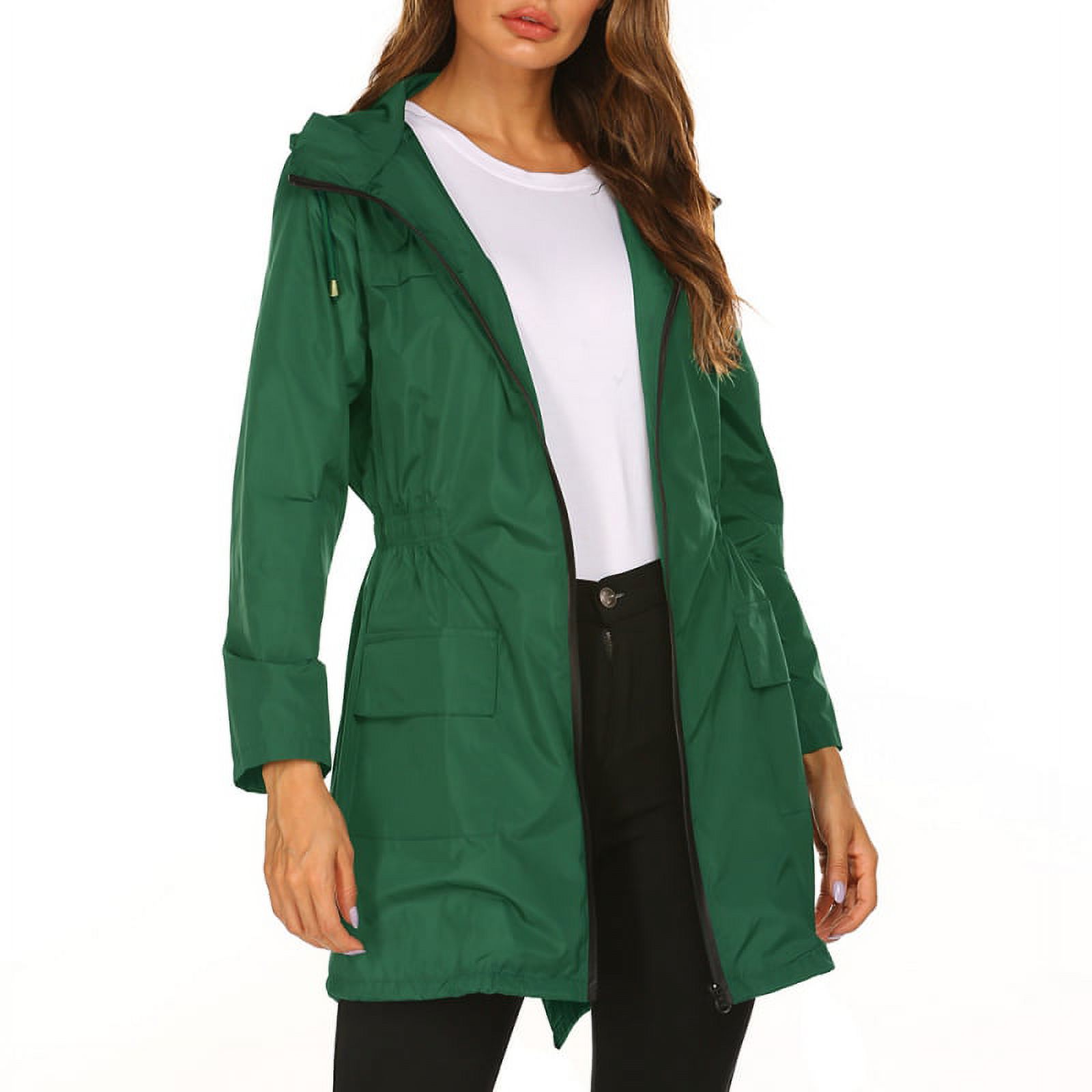 Women Waterproof Lightweight Rain Jacket Packable Outdoor Hooded Raincoat - image 2 of 5