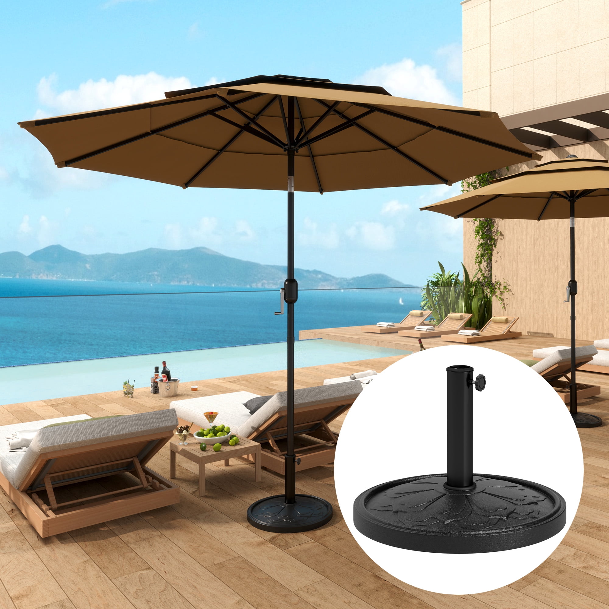 Round Patio Umbrella Base, 26 lbs Resin Outdoor Umbrella Stand Base, Patio Umbrella Stand for 1.3"/1.5"/1.9" Umbrella Poles for Outdoor, Lawn, Poolside, Black