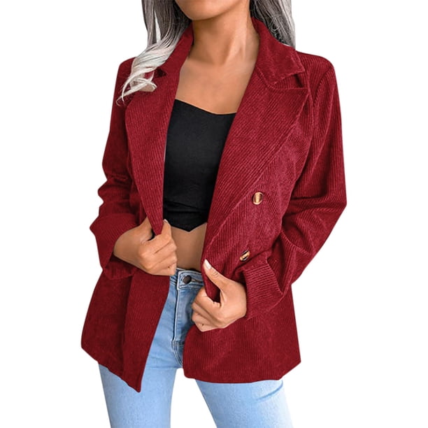 Gibobby Blazer para mujer elegante chamarra para mujer perfecto para uso casual y de negocios(Rojo,M)