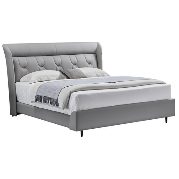 American Eagle Furniture Genuine Leather & Metal Cal King Bed in Gray