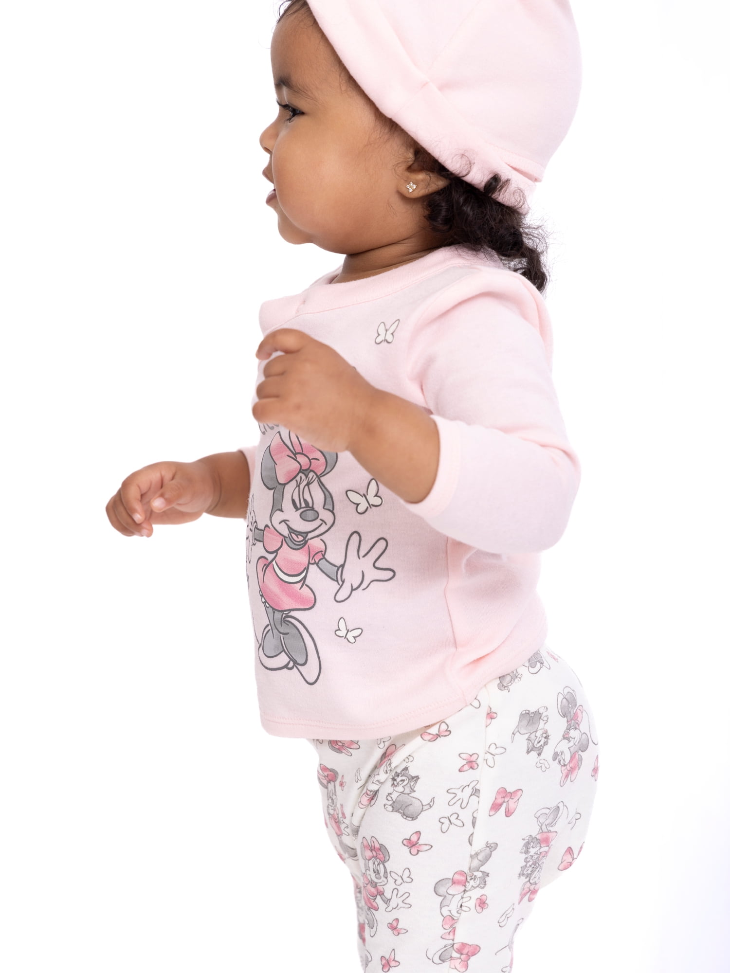 Disney Baby Wishes + Dreams Minnie Mouse Infant Baby Take Me Home Hat, Long-Sleeve Tee, and Pants Outfit Set, 3-Piece Sizes Preemie-6 Months