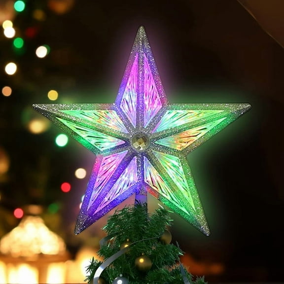 8" 10LED Christmas Star Tree Topper, 3D Golden Glitter Tree Toppers Christmas Decorations for Christmas Tree(Multicolor)
