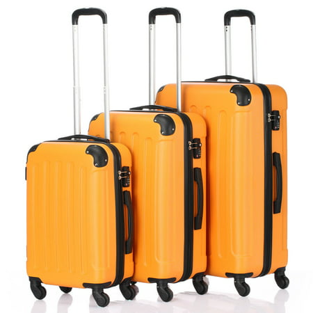 Orange 3 Pieces Travel Luggage Set Bag ABS Trolley Carry On Suitcase TSA (Best Carry On Bag For European Travel)