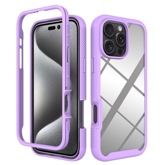 Back Case for iPhone 16e, Luxury TPU Front Frame PC Clear Back Full Body Shockproof Hybrid 2 In 1 Anti-Scratch Anti-Slip Protective Phone Cover Case for iPhone 16e, Purple