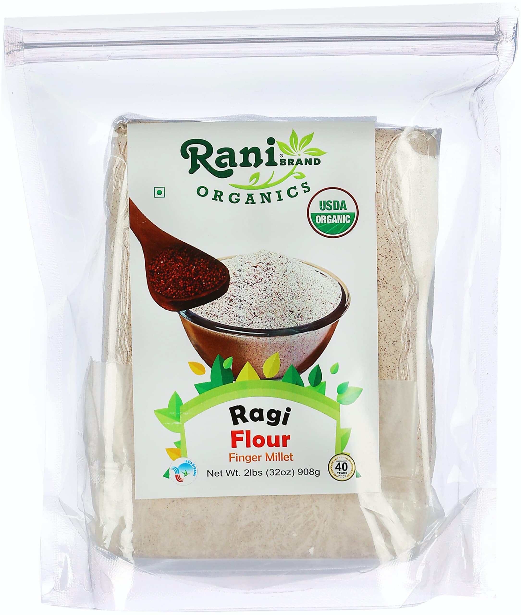 Rani Organic Ragi (Red Millet) Flour 32oz (2lbs) 908g All Natural