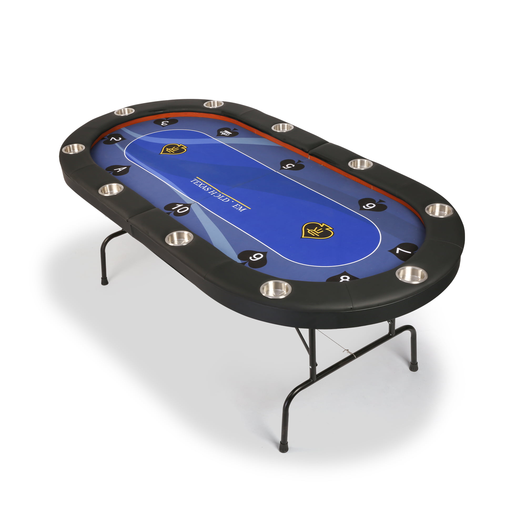 Texas Holdem Poker BlackJack Casino Table Portable 10-Player w/Rails,Cup Holders