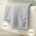 thumbnail image 3 of PAVILIA Fleece Throw Blanket for Couch with Pom Pom Fringe, Light Grey, Soft Cozy Fuzzy Flannel Blanket for Sofa Bed, Large Lightweight Plush All Season Throw, 60x80 Inches, 3 of 9