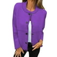 thumbnail image 2 of EchfiProm Women Sweater Fall Cardigan Purple Knit Relaxed Fit Button down Crew Neck Solid Long Sleeve Sweater Coat, 2 of 5