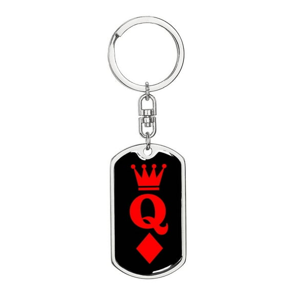 Queen Of Diamonds Keychain Dog Tag Stainless Steel or 18k Gold