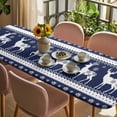 thumbnail image 3 of Christmas Elk Table Cloths for 8 Foot Rectangle Tables, Xmas Snowflakes Vintage Navy Blue Geometric Art Patio Waterproof Elastic Fitted Tablecloths, Washable Rectangular Table Cover for Camping, 3 of 8