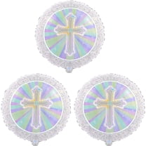 3 Baptism or Communion Cross Celebration Foil Balloons 18"