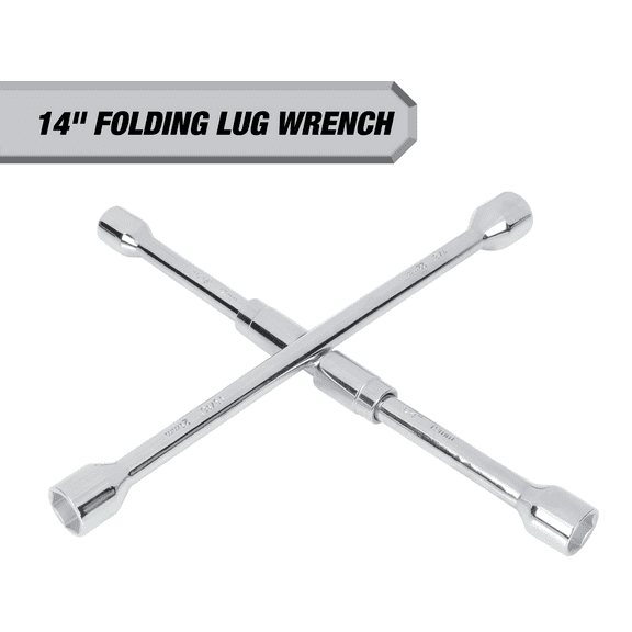 Hyper Tough Heavy Duty Folding Lug Wrench, Carbon Steel, 14-inch Tire Iron, Chrome