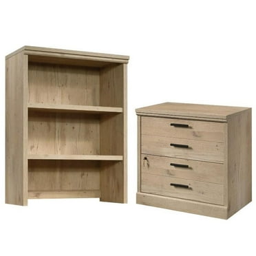 Home Square 2-Piece Set with Library Hutch & Lateral File Cabinet in Prime Oak