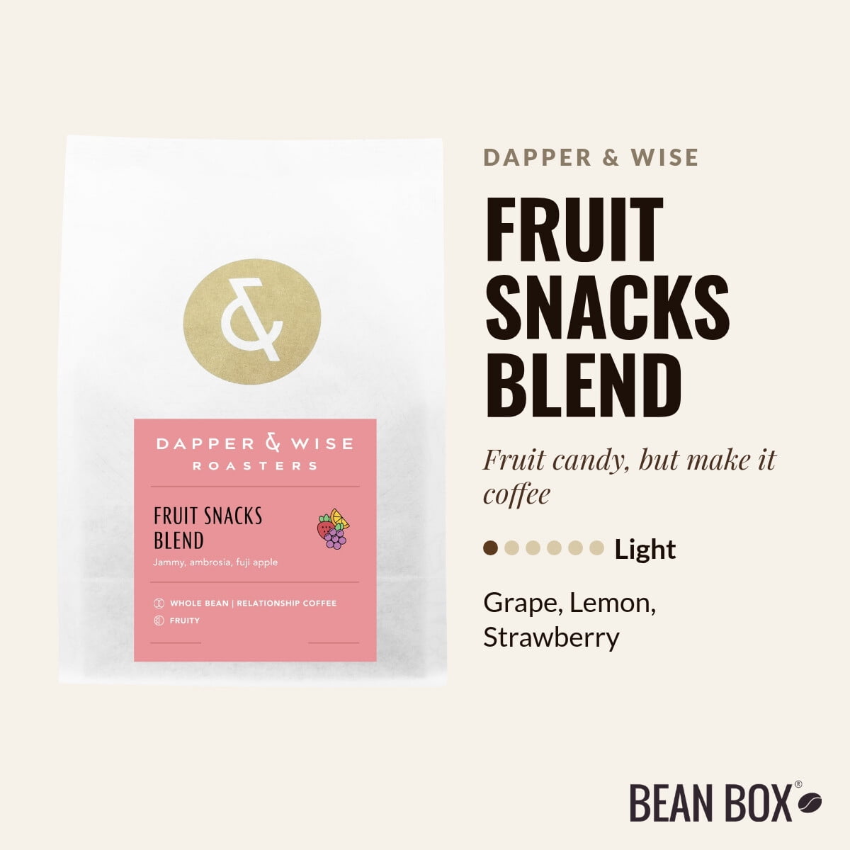 Fruit Snacks Blend - Roasted by Dapper & Wise - Whole Bean Coffee - 2lb Bag