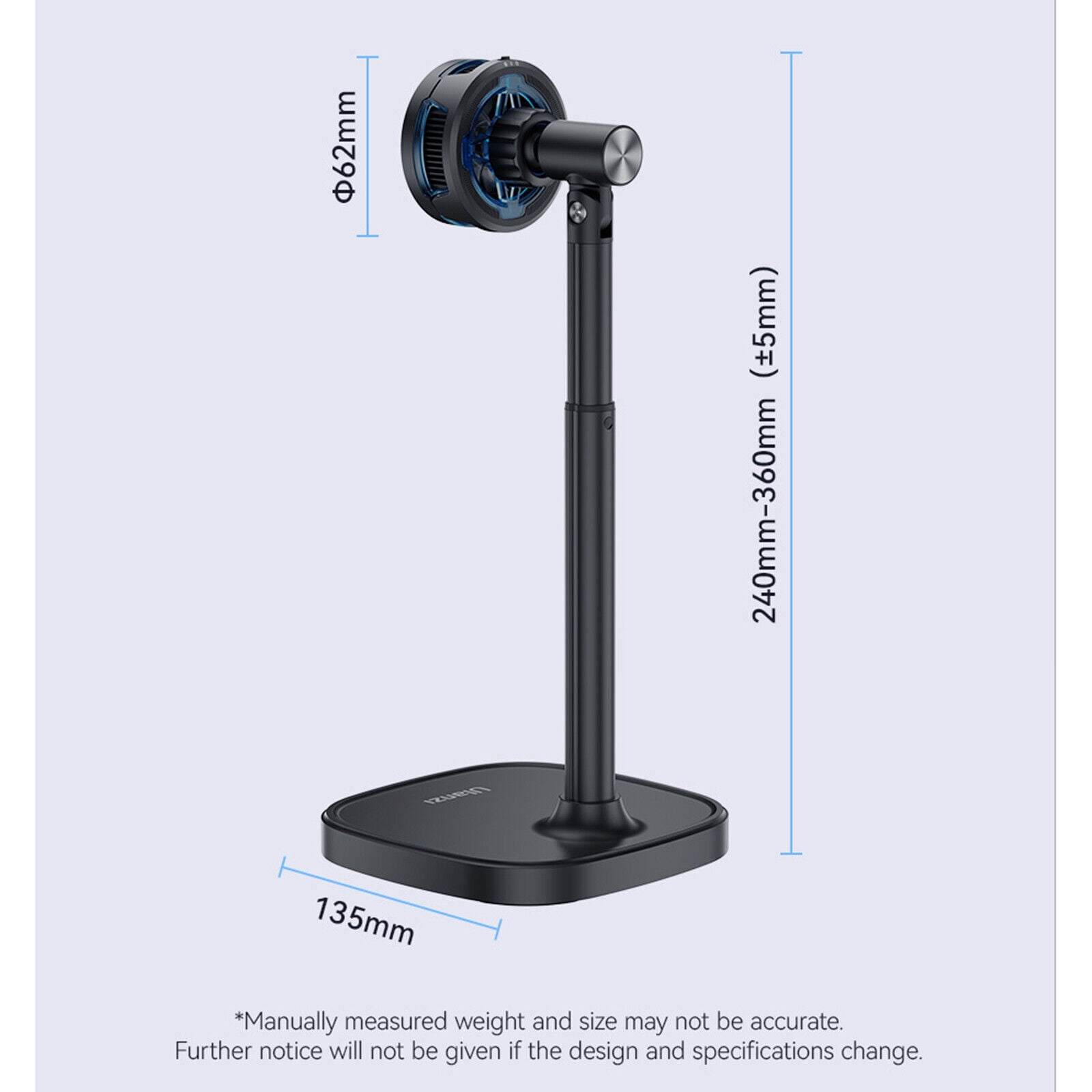 Ulanzi SK-10 Wireless Charging Stand with Built-In Cooling Fan 18W Fast Charger with Height Adjustable Arm & 360° Rotation for iPhone 15/14/13/12 Series, MagSafe Compatible