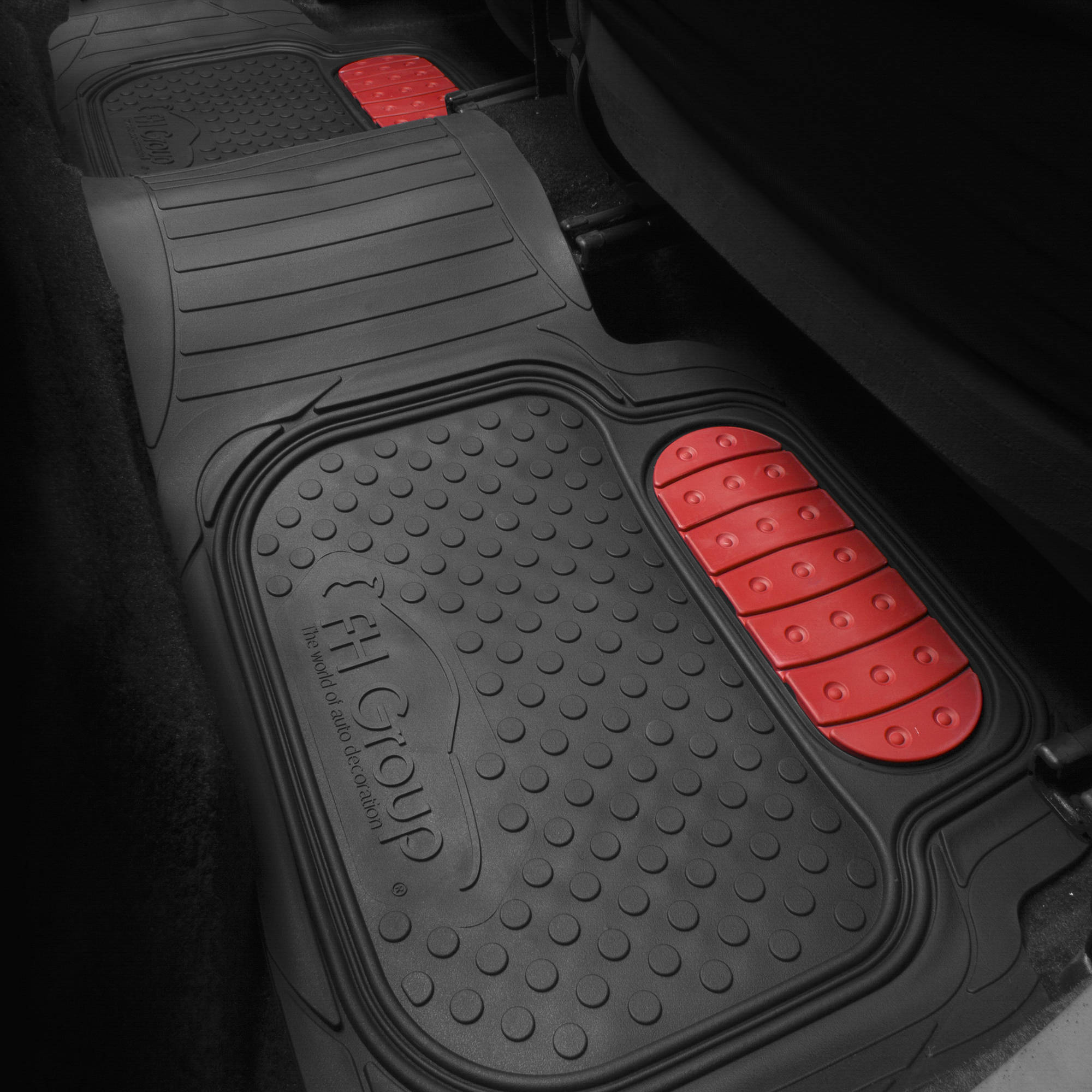 FH Group Universal Rubber Floor Mats, Red, 3-Piece photo 4