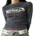 thumbnail image 1 of Chemise Femme Manches Longues Col Imprimé Lettres Décontractée Fête Chandail Gris, 1 of 7
