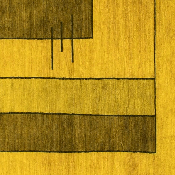 Ahgly Company Machine Washable Indoor Square Abstract Yellow Modern Area Rugs, 5' Square