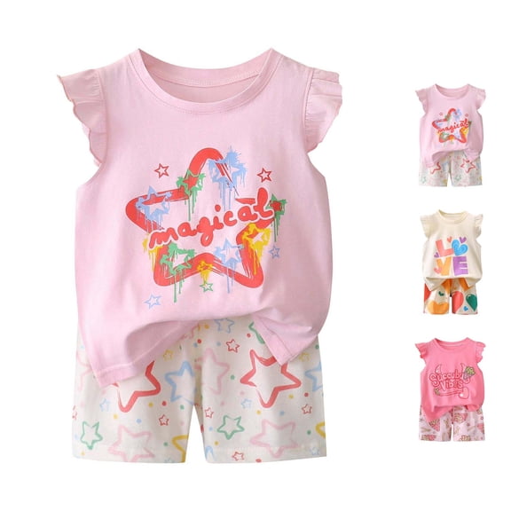 BOVXNPU Boys Girls Summer Clothing Sets, Girls' Summer Sleeveless Ruffled Round Neck Lace Embroidery Mesh Princess Bow Short Pants Round Neck Tank Top Sets Summer Outfits