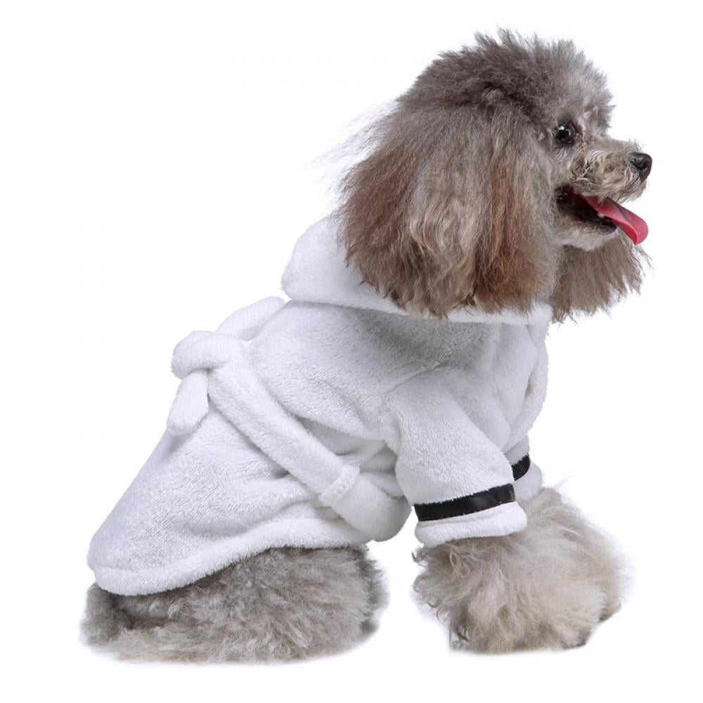 Stock Show Pet Pajama with Hood Thickened Luxury Soft Cotton Hooded Bathrobe Quick Drying and Super Absorbent Dog Bath Towel Soft Pet Nightwear for Puppy Small Dogs Cats White 