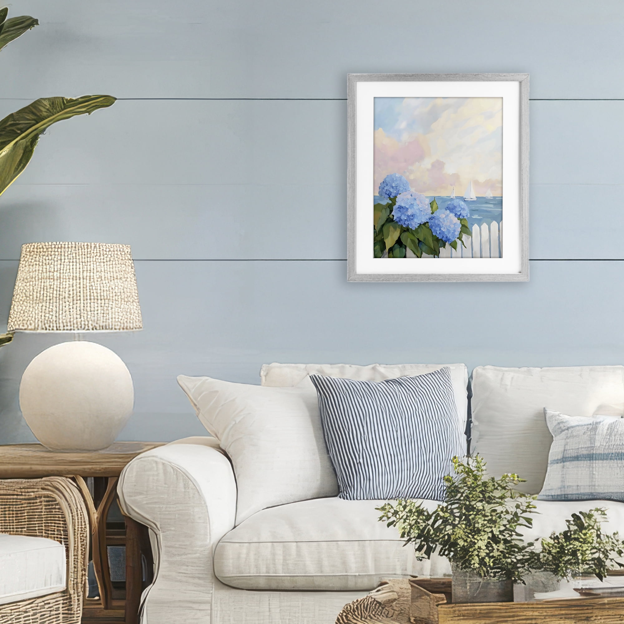 Stupell Industries Hydrangeas By The Sea Gray Framed Print Under Glass, design by Creative Studio